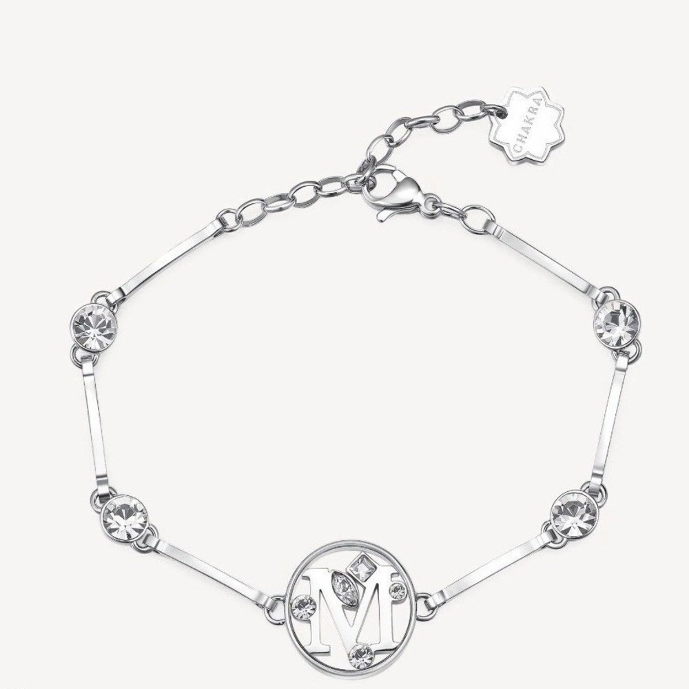 Brosway Chakra Alphabet Bracelet Letter M Stainless Steel Crystal Initial Charm